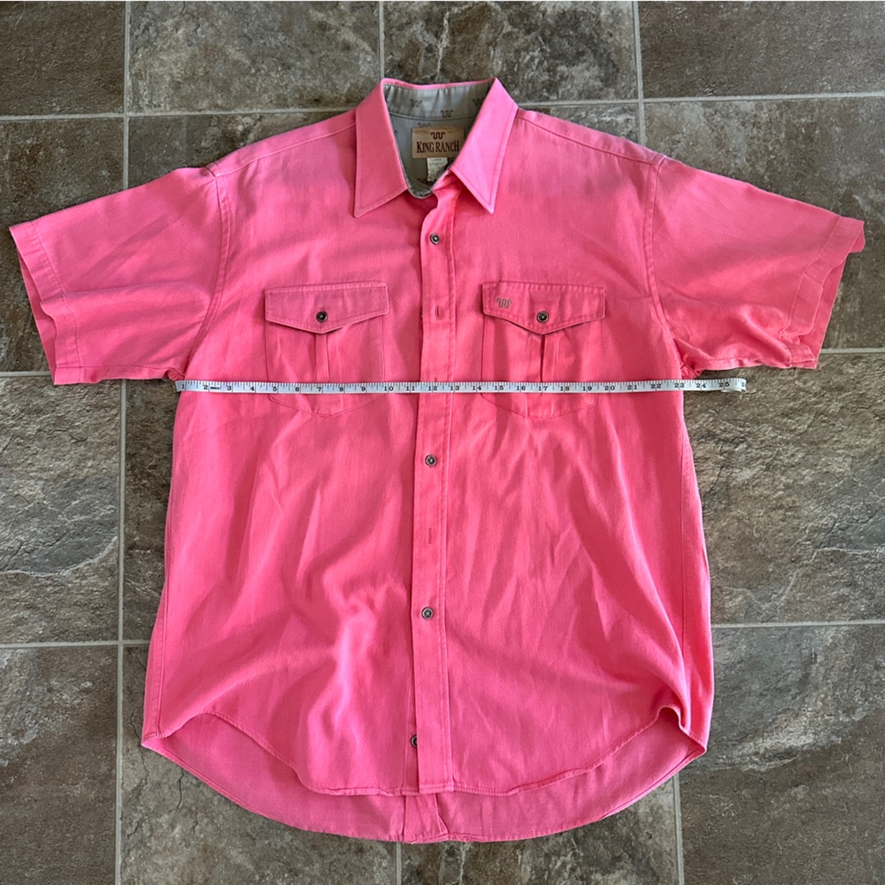 King Ranch Vtg Short Sleeve Pink Button Down Western Cowboy Shirt Size Large